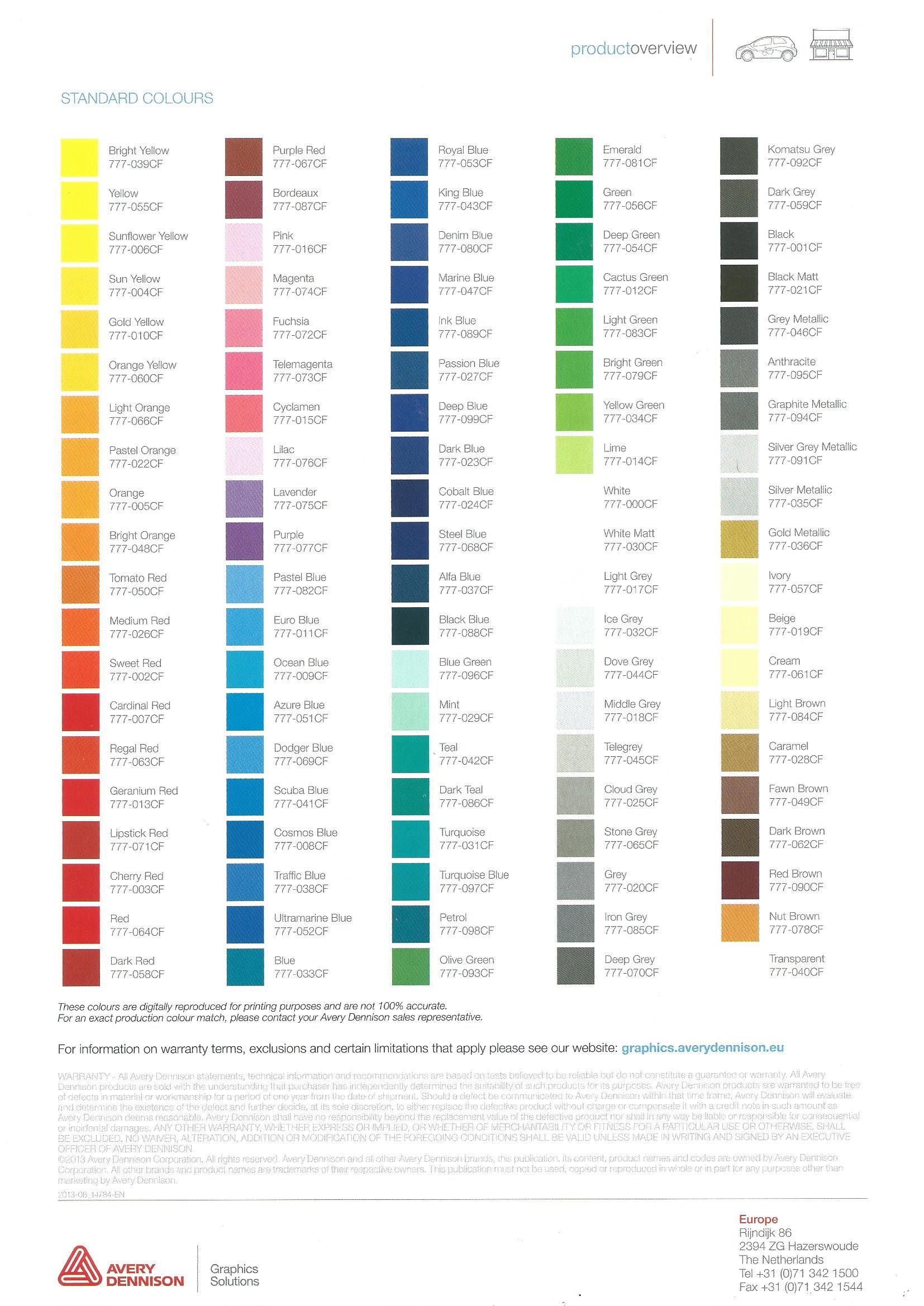 Avery Graphics Vinyl Color Chart