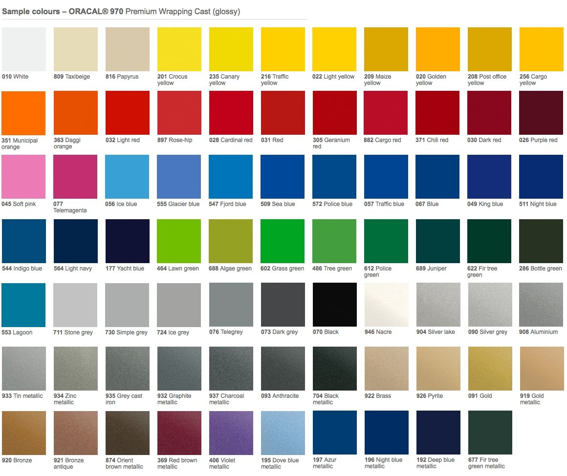 Oracal 970 Color Chart