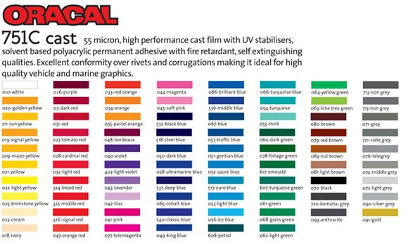 Oracal Translucent Vinyl Color Chart